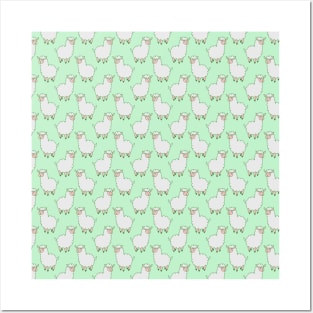 White Alpaca Pattern Posters and Art